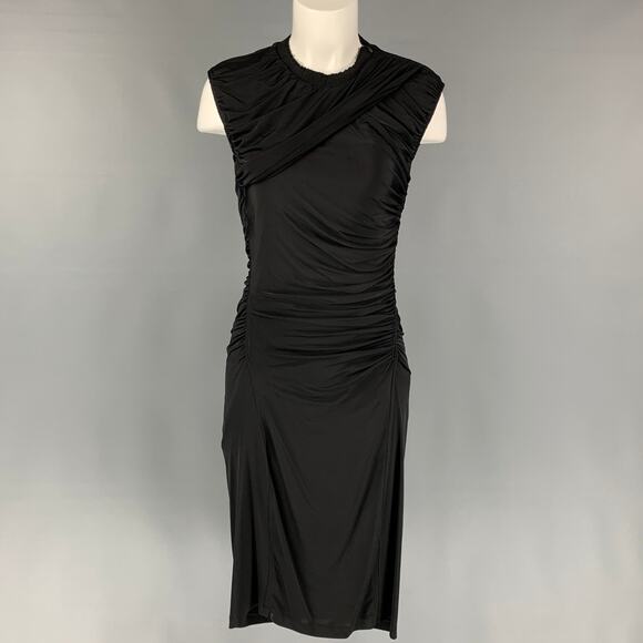LOUIS VUITTON Size M Black Viscose Ruched Knee-Length Cocktail Dress - Picture 1 of 7
